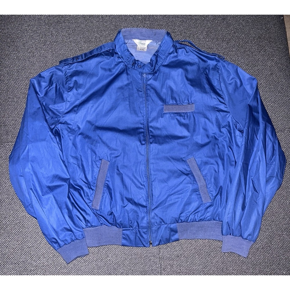 Vintage 80s Royal Blue Full Zip Bomber Flight Jacket Mens Size XL Retro VTG